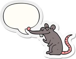 cartoon rat and speech bubble sticker vector