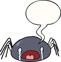 caricatura, araña de halloween, llanto, y, burbuja del discurso vector