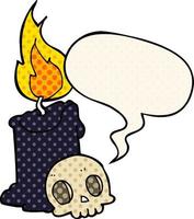 cartoon skull and candle and speech bubble in comic book style vector