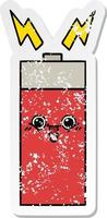 distressed sticker of a cute cartoon battery vector