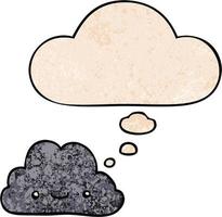 cute cartoon cloud and thought bubble in grunge texture pattern style vector