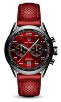 reloj realista reloj deportivo cronógrafo negro plata rojo acero correa de cuero para hombres lujo sobre fondo blanco objeto vector