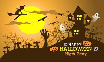 Happy Halloween night party trick or treat holiday festival celebration on orange vector
