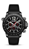 Realistic watch clock chronograph black face red arrow with leather strap on white design classic luxury fashion for men vector