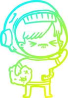 cold gradient line drawing angry cartoon space girl vector