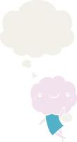 cute cloud head creature and thought bubble in retro style vector