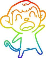 arco iris gradiente línea dibujo gritando mono de dibujos animados vector