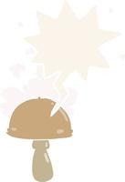 cartoon mushroom and spore cloud and speech bubble in retro style vector