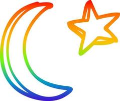 rainbow gradient line drawing cartoon moon and star shape vector