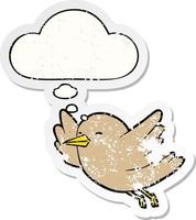 cartoon bird and thought bubble as a distressed worn sticker vector