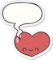 cartoon love heart character and speech bubble sticker vector