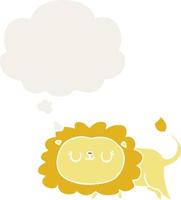 cartoon lion and thought bubble in retro style vector