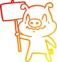 warm gradient line drawing nervous cartoon pig vector