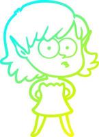 línea de gradiente frío dibujo chica elfo de dibujos animados en vestido vector