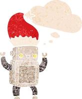 cartoon christmas robot and thought bubble in retro textured style vector