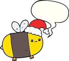 cartoon christmas bee and speech bubble vector