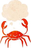 cartoon crab and thought bubble in retro textured style vector