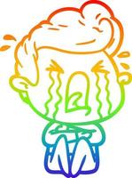 rainbow gradient line drawing cartoon crying man vector