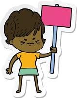 sticker of a cartoon frustrated woman vector