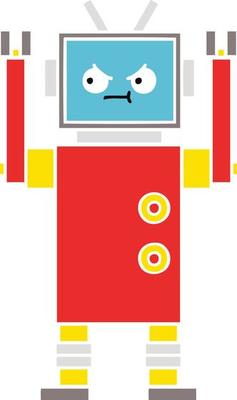 flat color retro cartoon robot