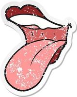 retro distressed sticker of a cartoon mouth sticking out tongue vector