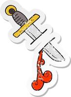 retro distressed sticker of a cartoon tattoo knife symbol vector