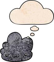 cute cartoon cloud and thought bubble in grunge texture pattern style vector