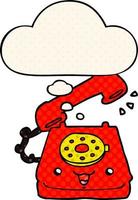 cute cartoon telephone and thought bubble in comic book style vector