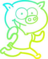 cold gradient line drawing cheerful pig exercising cartoon vector