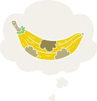 cartoon old banana and thought bubble in retro style vector