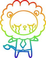 rainbow gradient line drawing crying cartoon lion vector