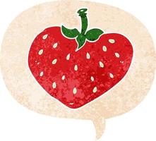 cartoon strawberry and speech bubble in retro textured style vector