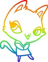 rainbow gradient line drawing cute female cat vector