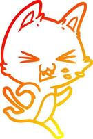 warm gradient line drawing cartoon cat hissing vector