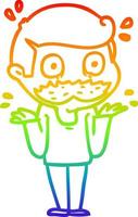 rainbow gradient line drawing cartoon man with mustache shocked vector