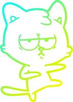 cold gradient line drawing bored cartoon cat vector