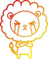 warm gradient line drawing cartoon crying lion vector