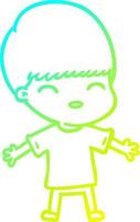 cold gradient line drawing happy cartoon boy vector