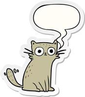 cartoon staring cat and speech bubble sticker vector