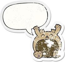 cartoon bear and speech bubble distressed sticker vector