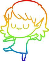 rainbow gradient line drawing happy cartoon elf girl vector
