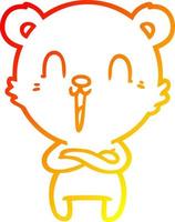 warm gradient line drawing happy cartoon bear vector