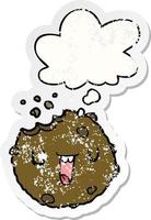 cartoon cookie and thought bubble as a distressed worn sticker vector