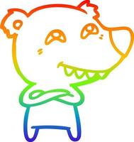 rainbow gradient line drawing cartoon bear showing teeth vector