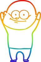 rainbow gradient line drawing cartoon bald man staring vector