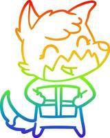 rainbow gradient line drawing happy cartoon fox vector