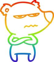 rainbow gradient line drawing annoyed bear cartoon vector