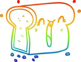 rainbow gradient line drawing cartoon laughing loaf of bread vector