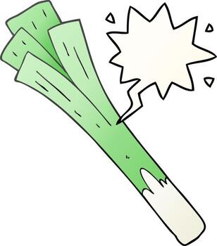 cartoon leeks and speech bubble in smooth gradient style vector