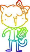 rainbow gradient line drawing cartoon cat vector